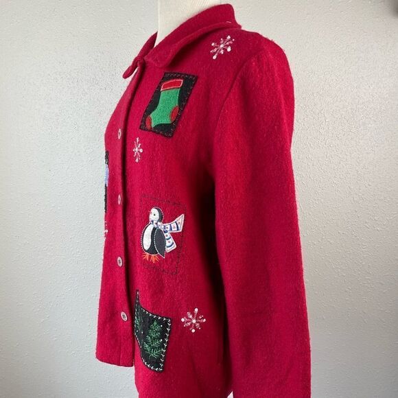 Alfred Dunner Red Wool Holiday Button Down Jacket Size S EUC - Picture 3 of 6